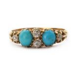 A Victorian 18ct gold diamond and turquoise ring,