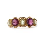 A Victorian gold five stone garnet and chrysolite ring,