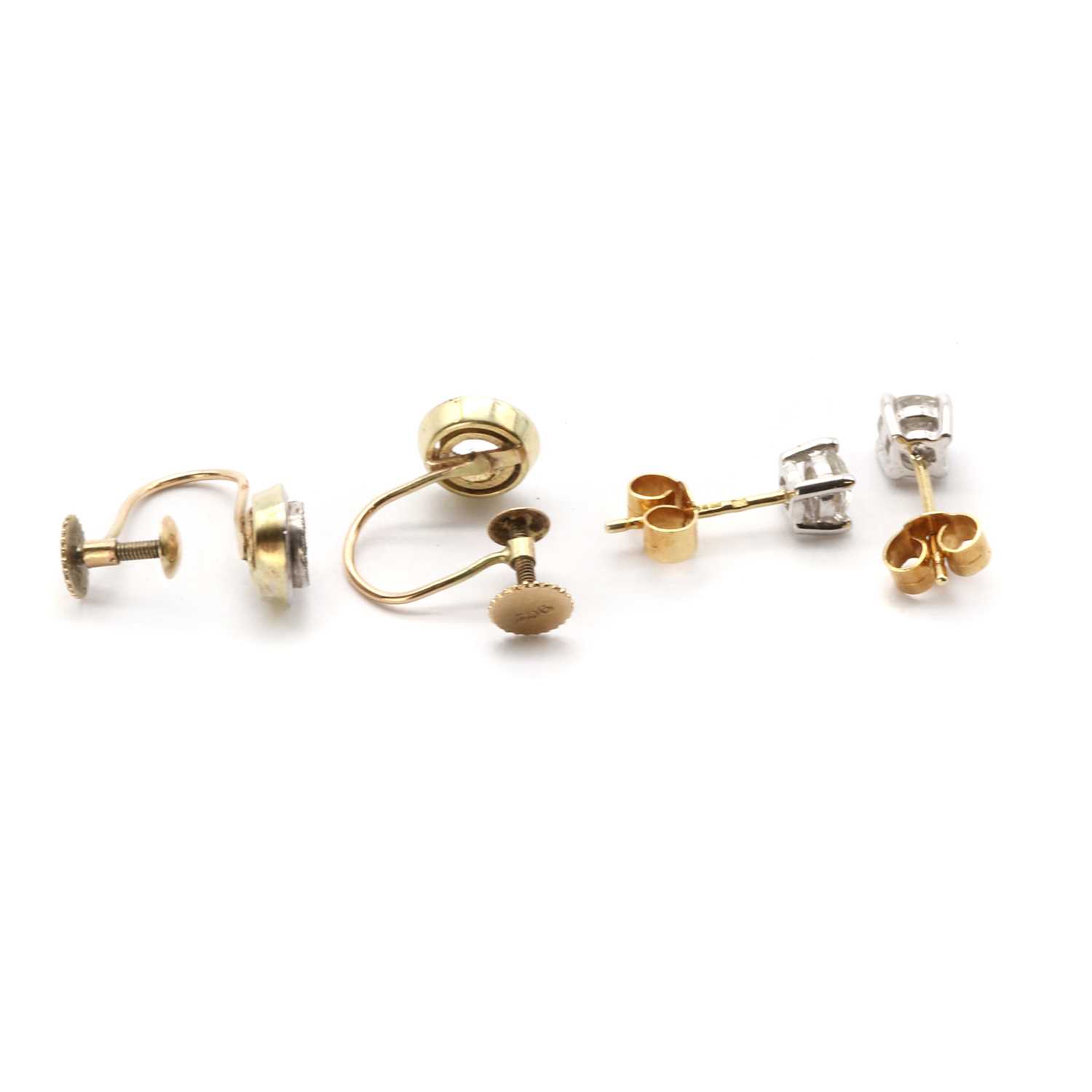 A pair of 18ct gold single stone diamond earrings, - Image 2 of 2