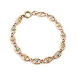 An Edwardian gold split pearl and turquoise bracelet,