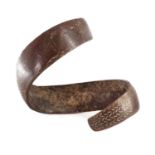 An African bronze spiral armband,