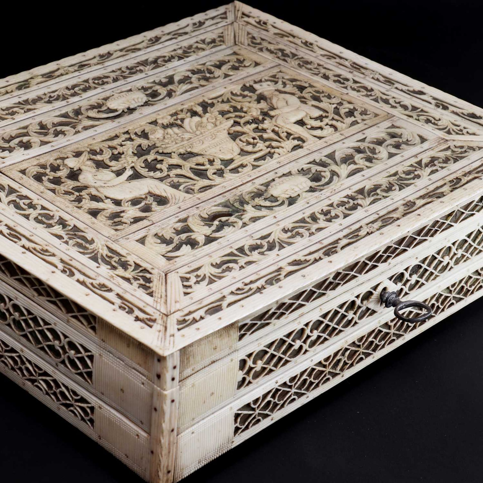 A carved whalebone box,