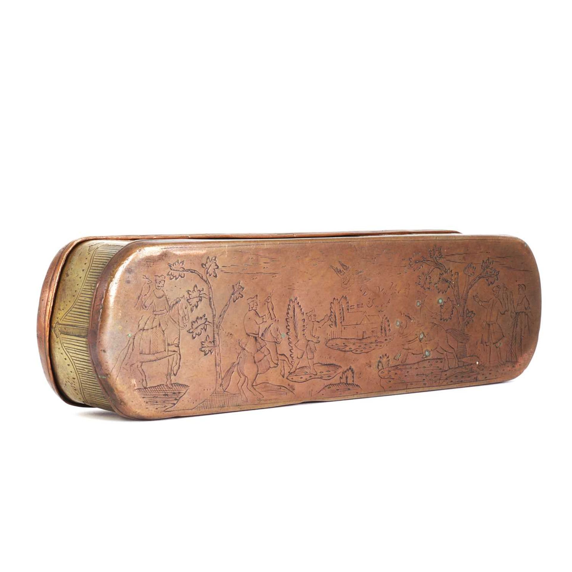 An unusual copper and brass tobacco box, - Image 2 of 9