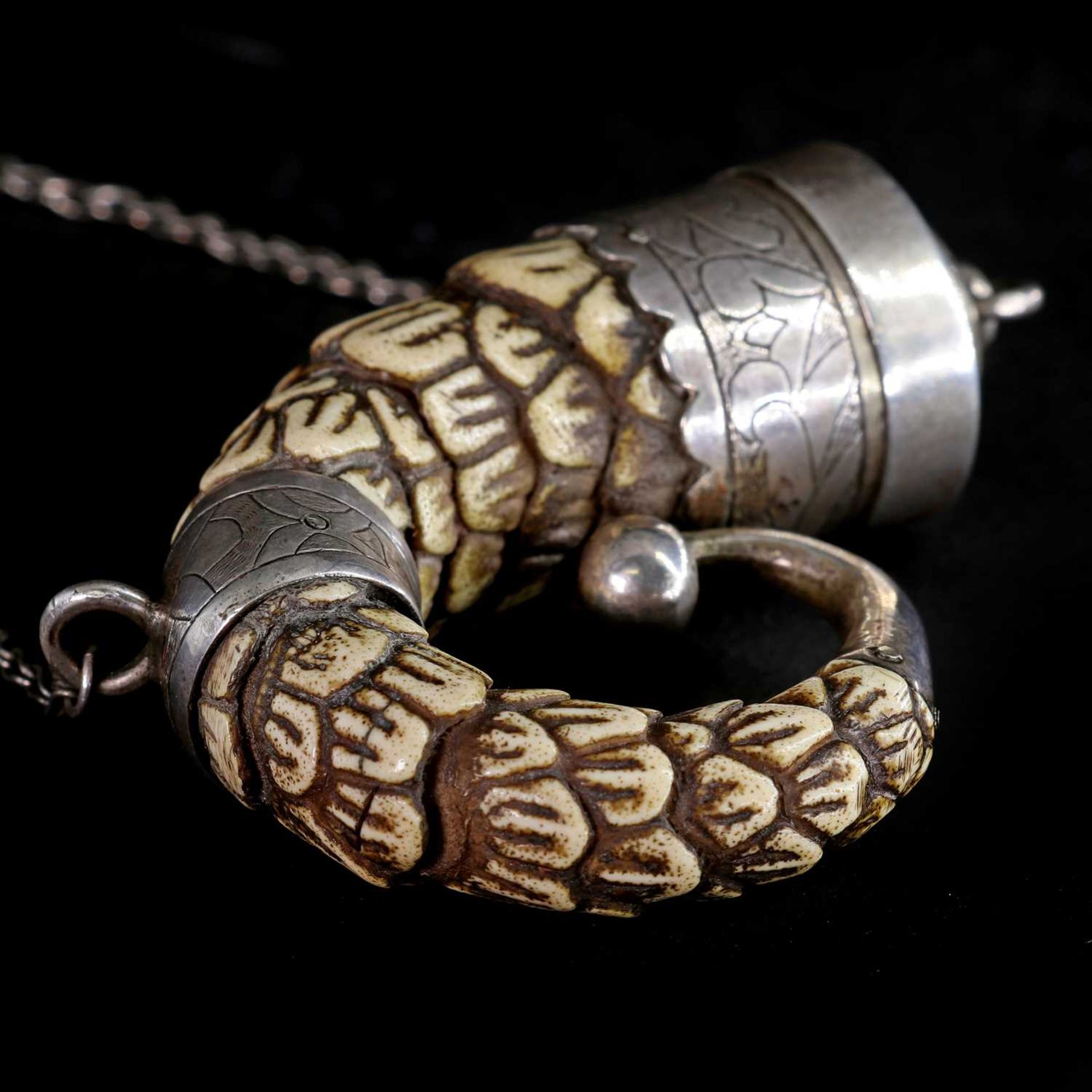 A Spanish colonial armadillo tail shot flask, - Image 3 of 14