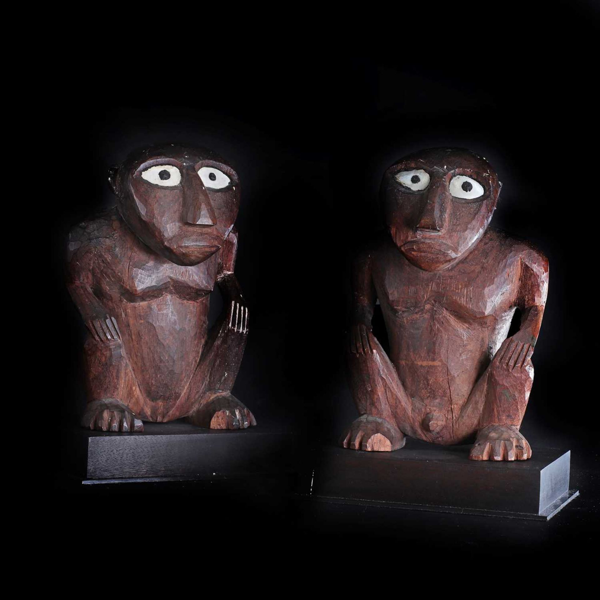 A rare pair of carved wooden idols, - Image 3 of 8