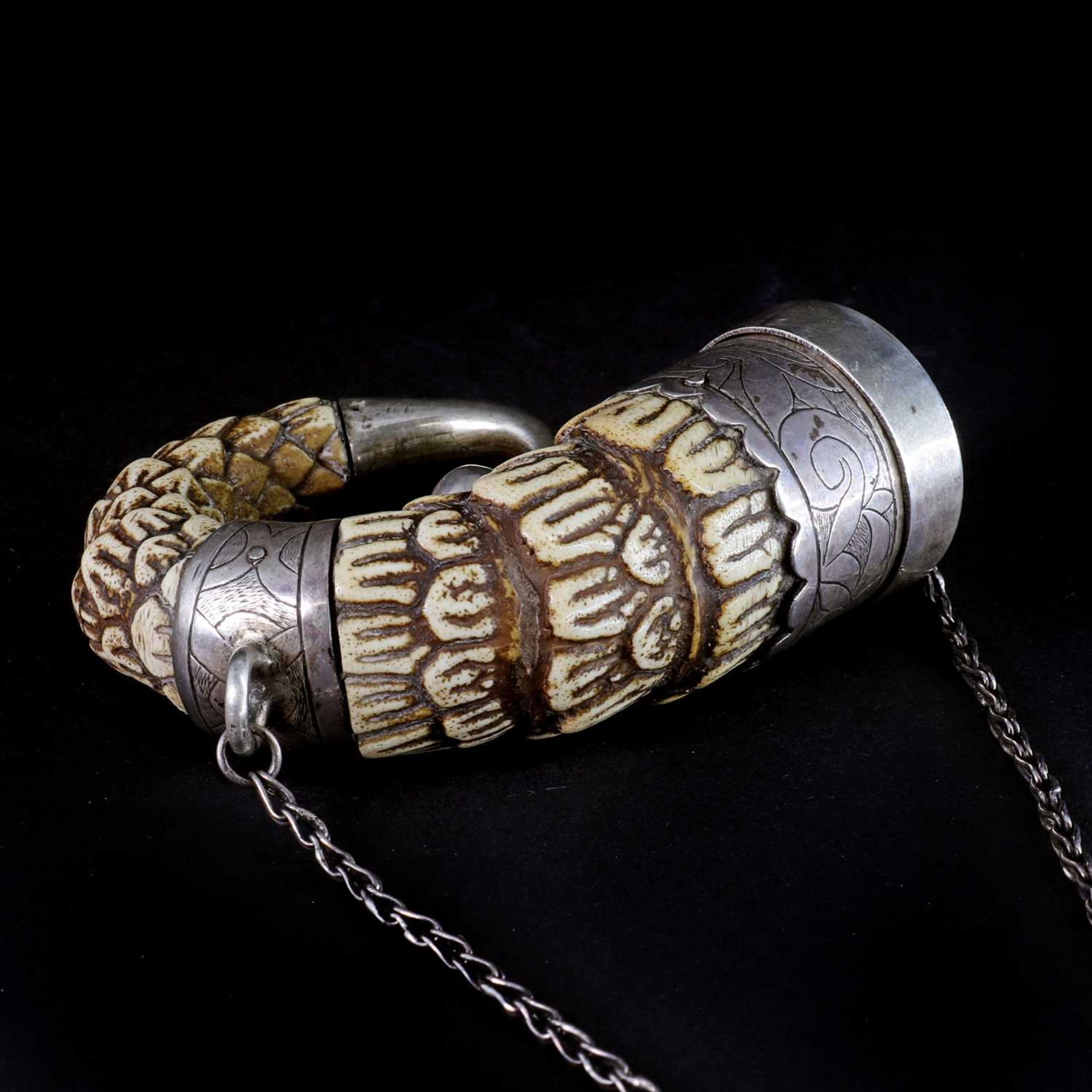 A Spanish colonial armadillo tail shot flask, - Image 5 of 14