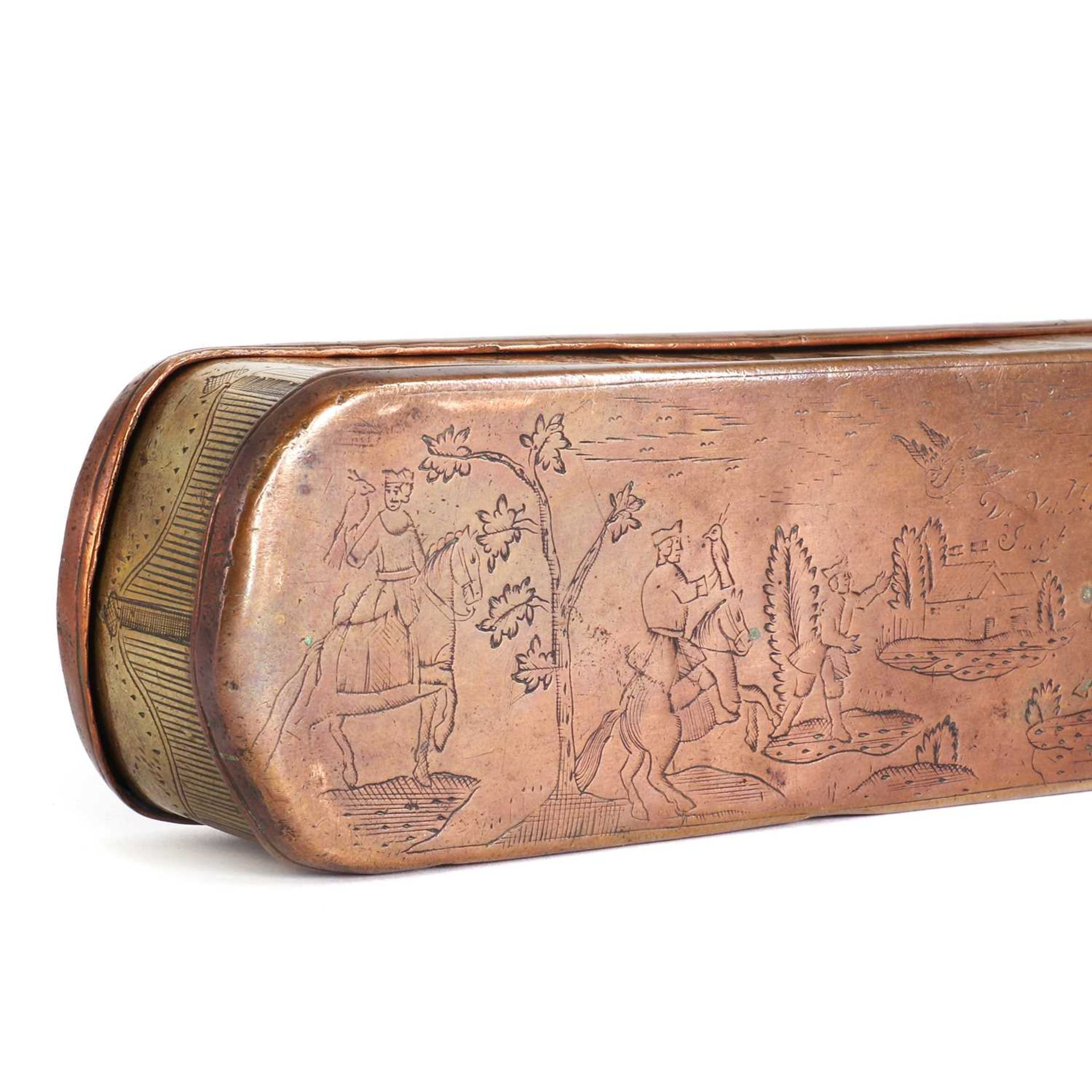 An unusual copper and brass tobacco box, - Image 6 of 9