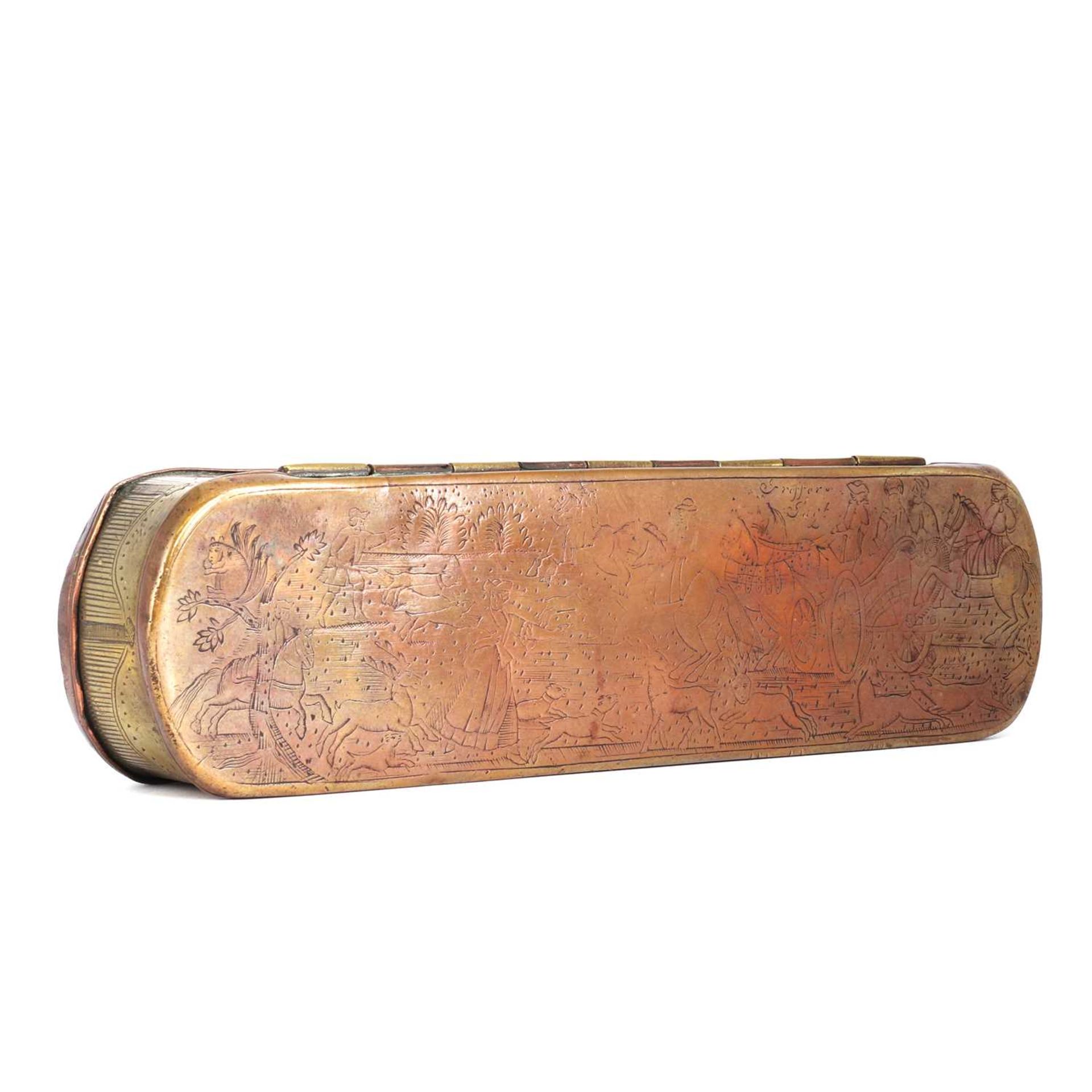 An unusual copper and brass tobacco box, - Image 9 of 9
