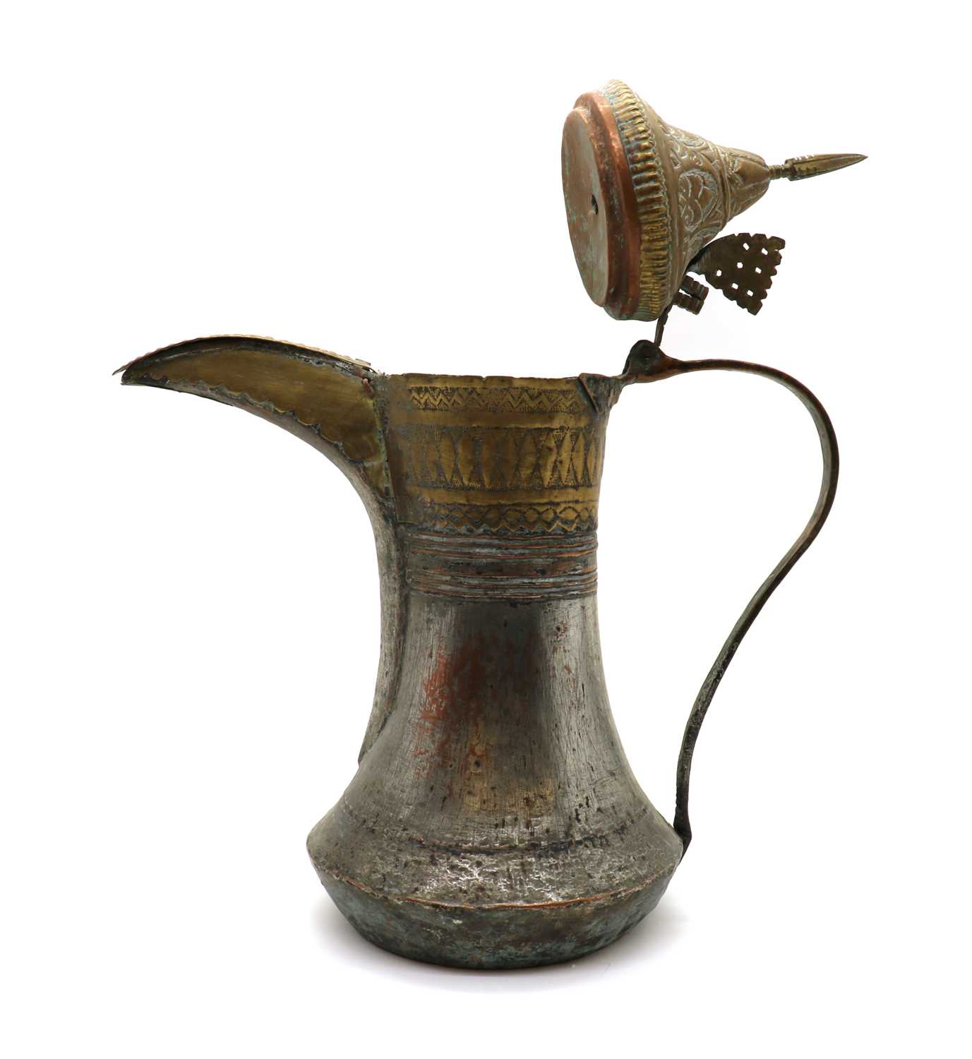 A large tinned copper and brass dallah coffee pot - Bild 3 aus 22