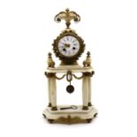 A French alabaster cased Portico clock,