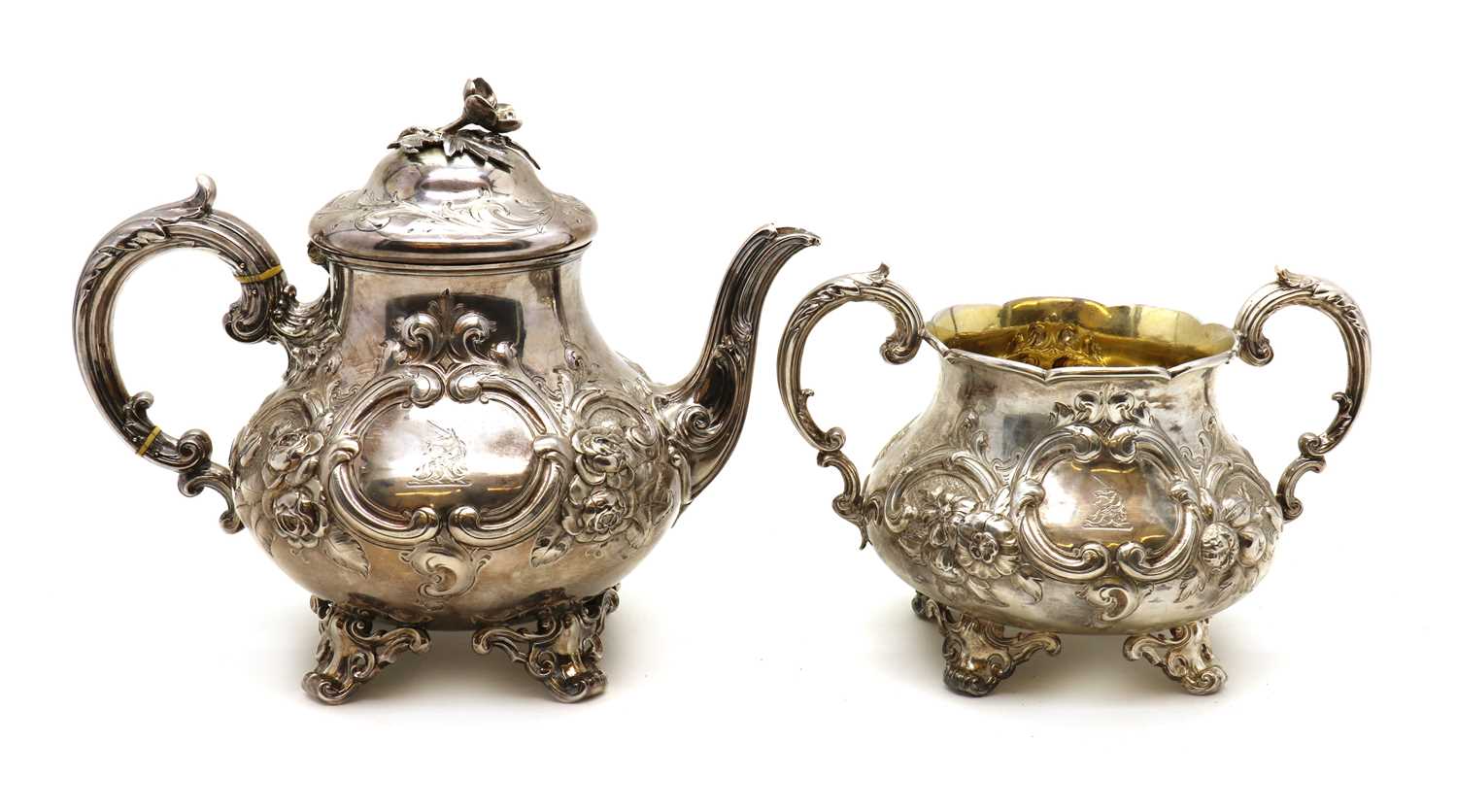 A Victorian silver teapot and sugar bowl,