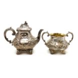 A Victorian silver teapot and sugar bowl,