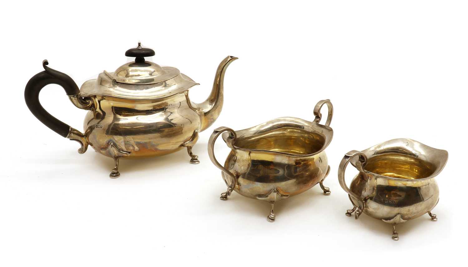 A silver three piece silver tea service