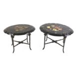 Two similar lacquered paper mache chinoiserie side tables,