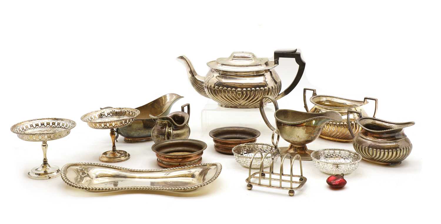 A collection of silver plated items