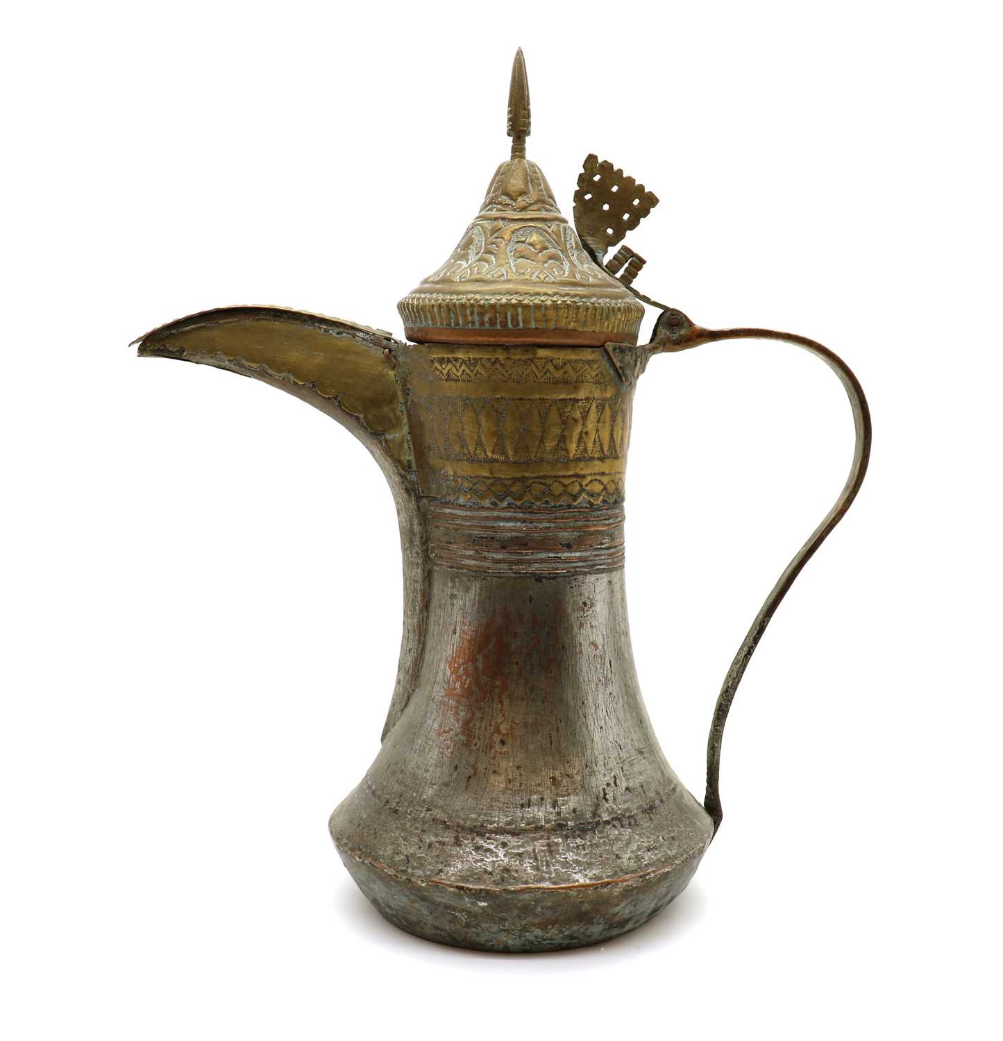 A large tinned copper and brass dallah coffee pot - Bild 2 aus 22