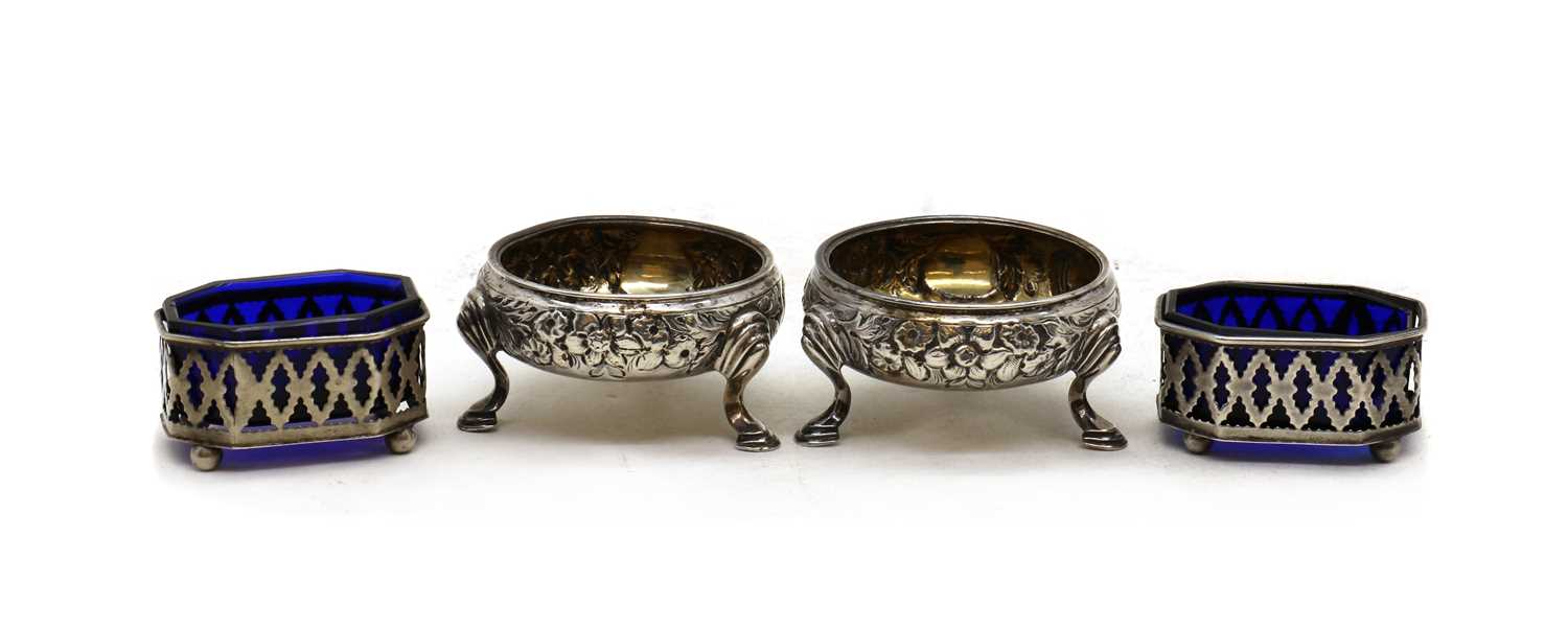 A pair of George II silver salt cellars,