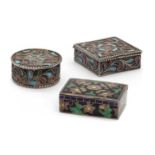 A group of three enamel silver boxes
