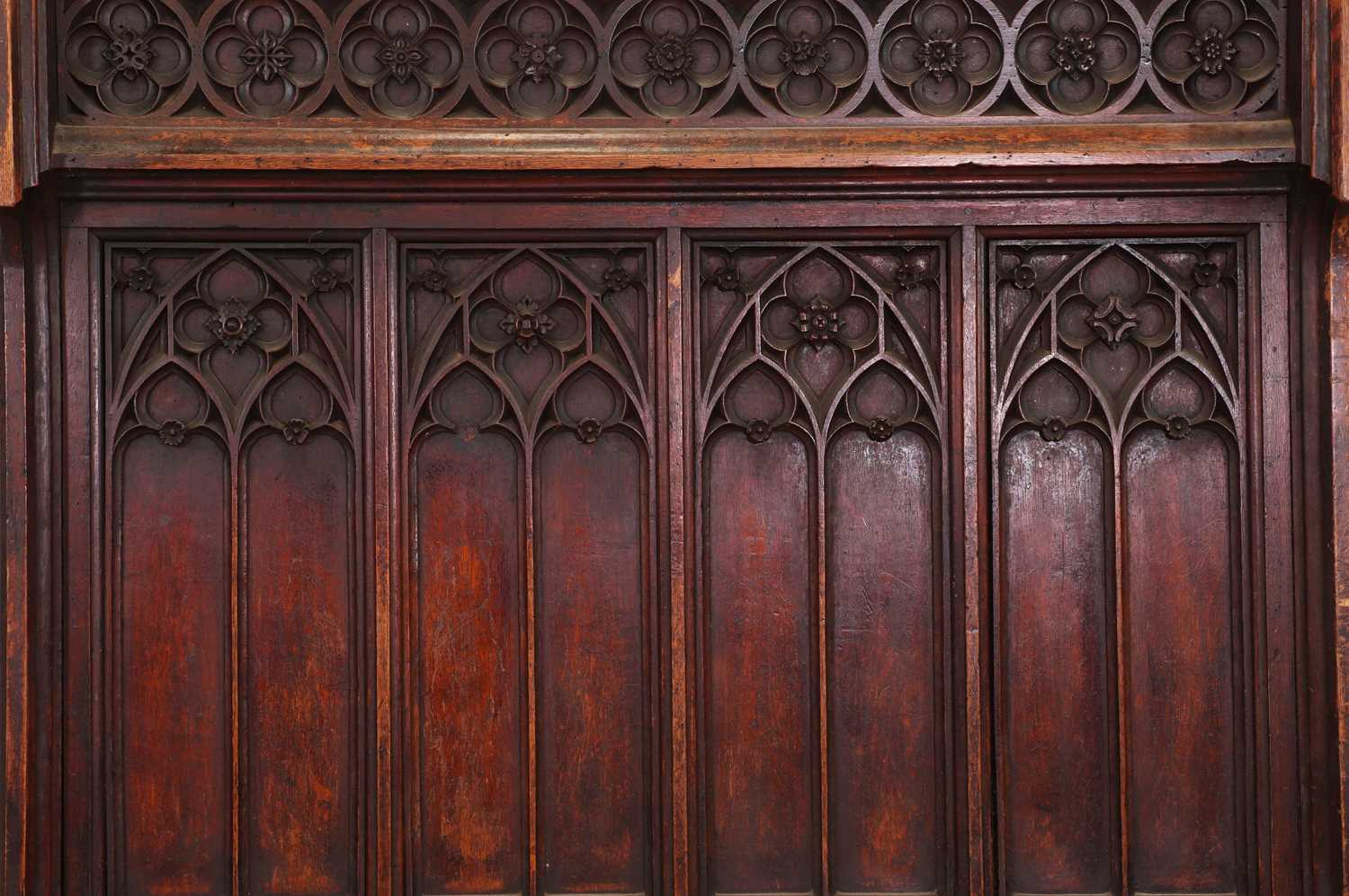 A Victorian Gothic Revival oak pew, - Image 8 of 13