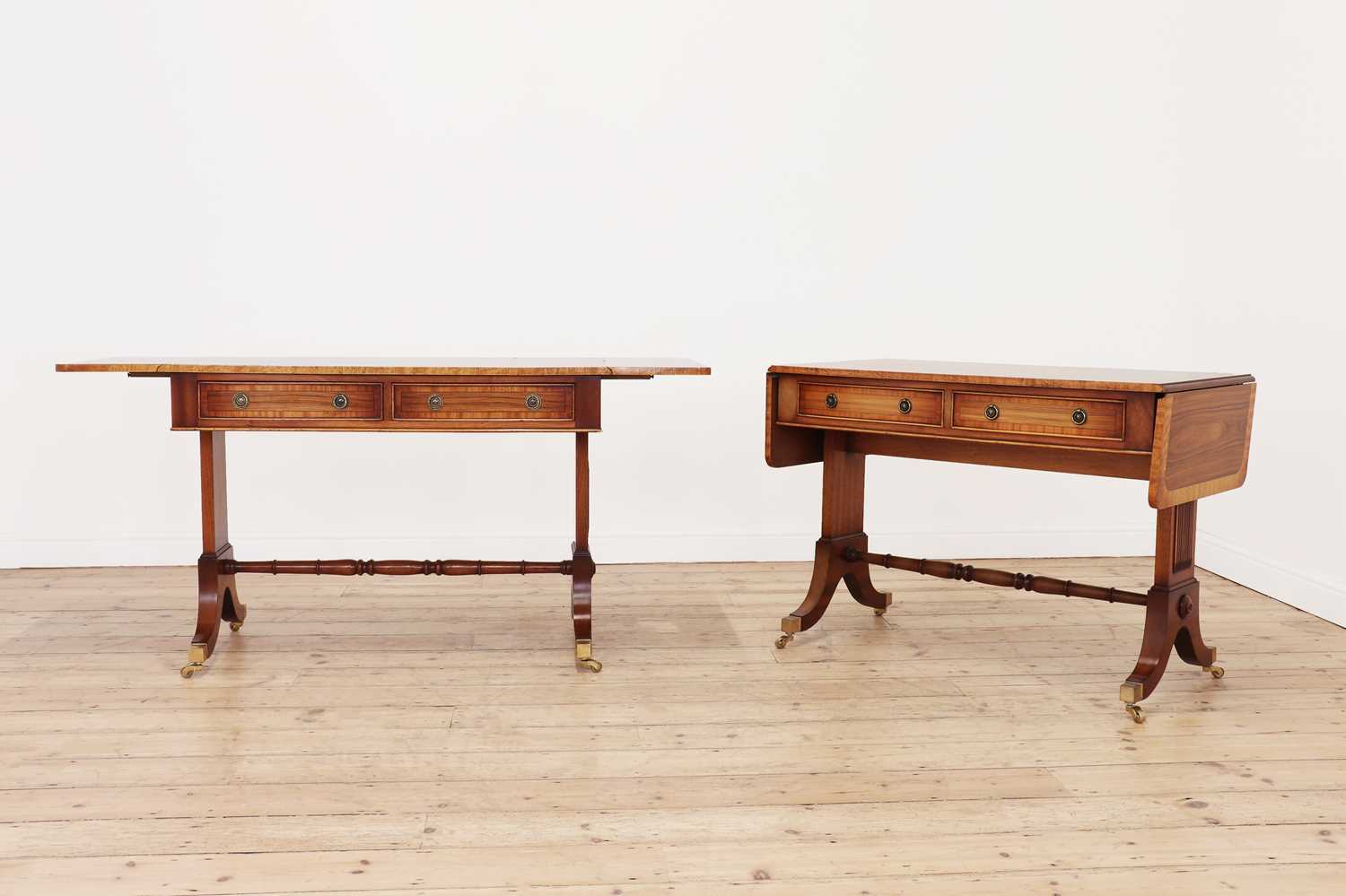 A pair of Regency-style rosewood and satinwood crossbanded sofa tables, - Image 3 of 8