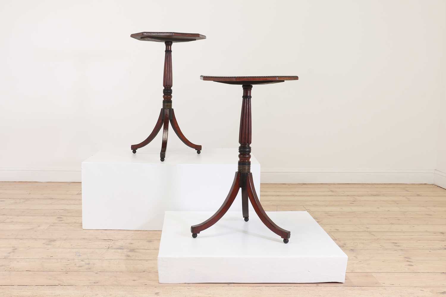 A pair of Regency-style mahogany, ebonised and simulated mahogany lamp tables, - Image 2 of 16