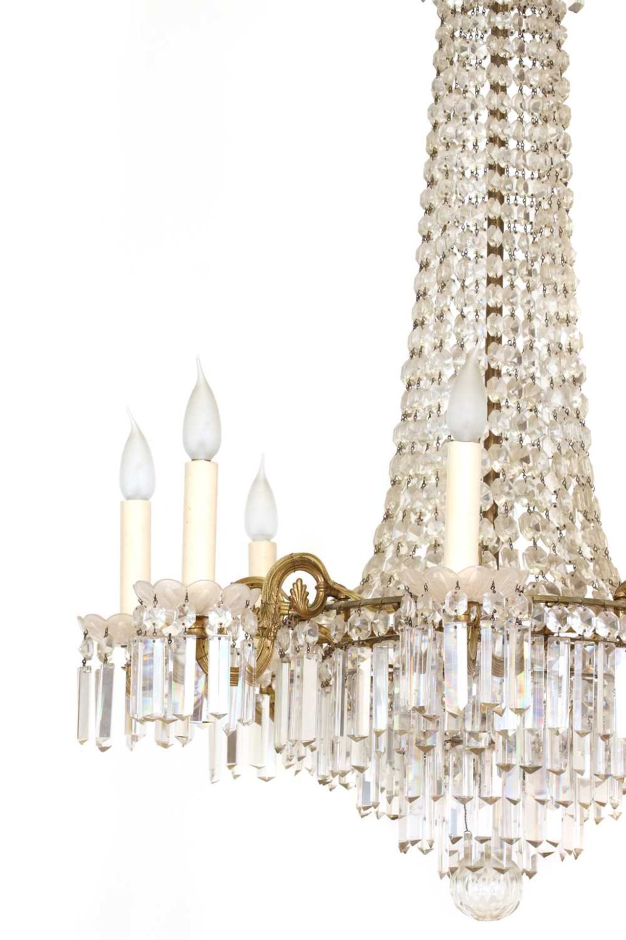 A cut glass and gilt-metal chandelier,