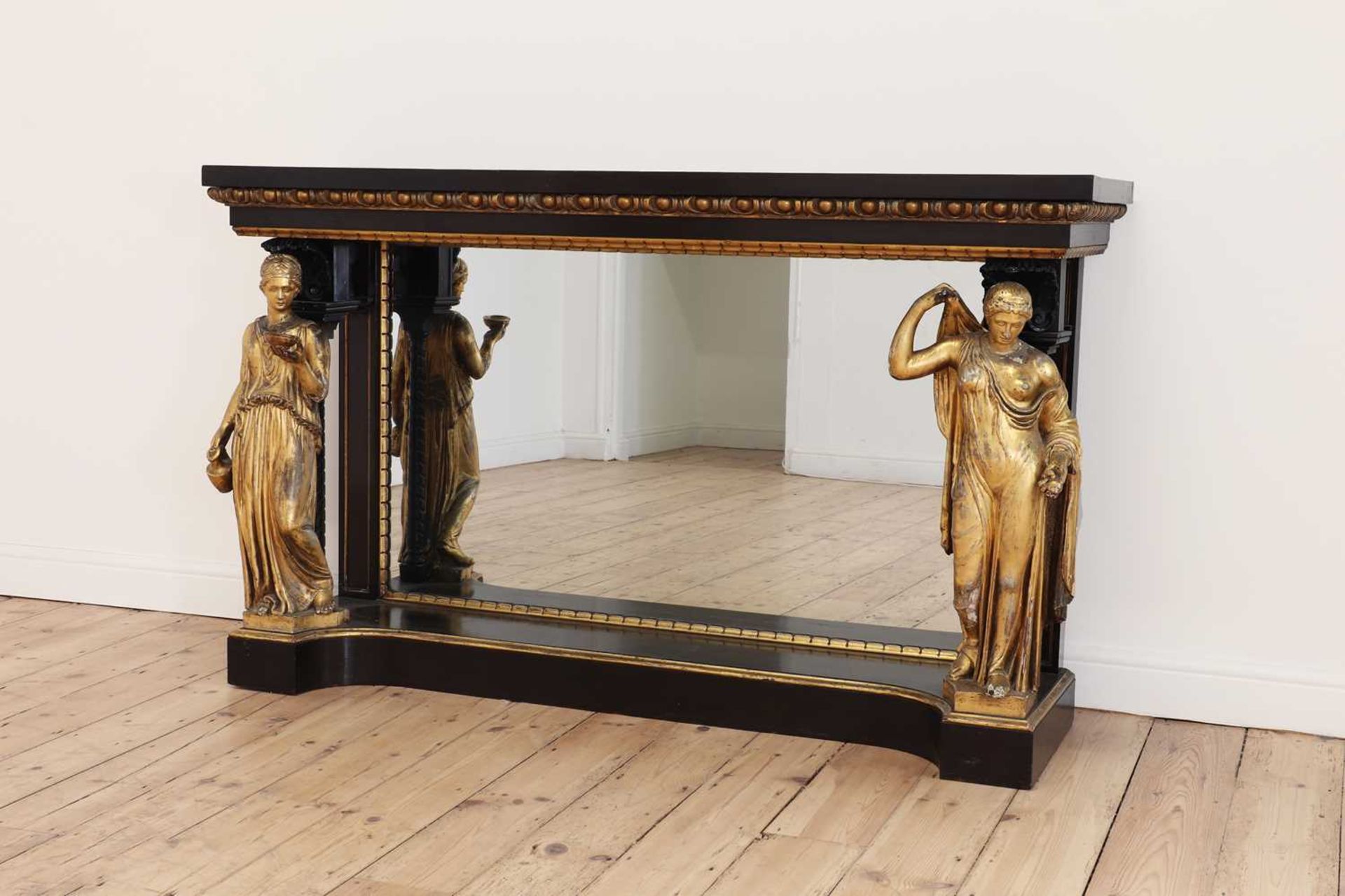 An ebonised and parcel-gilt console table, - Image 3 of 42