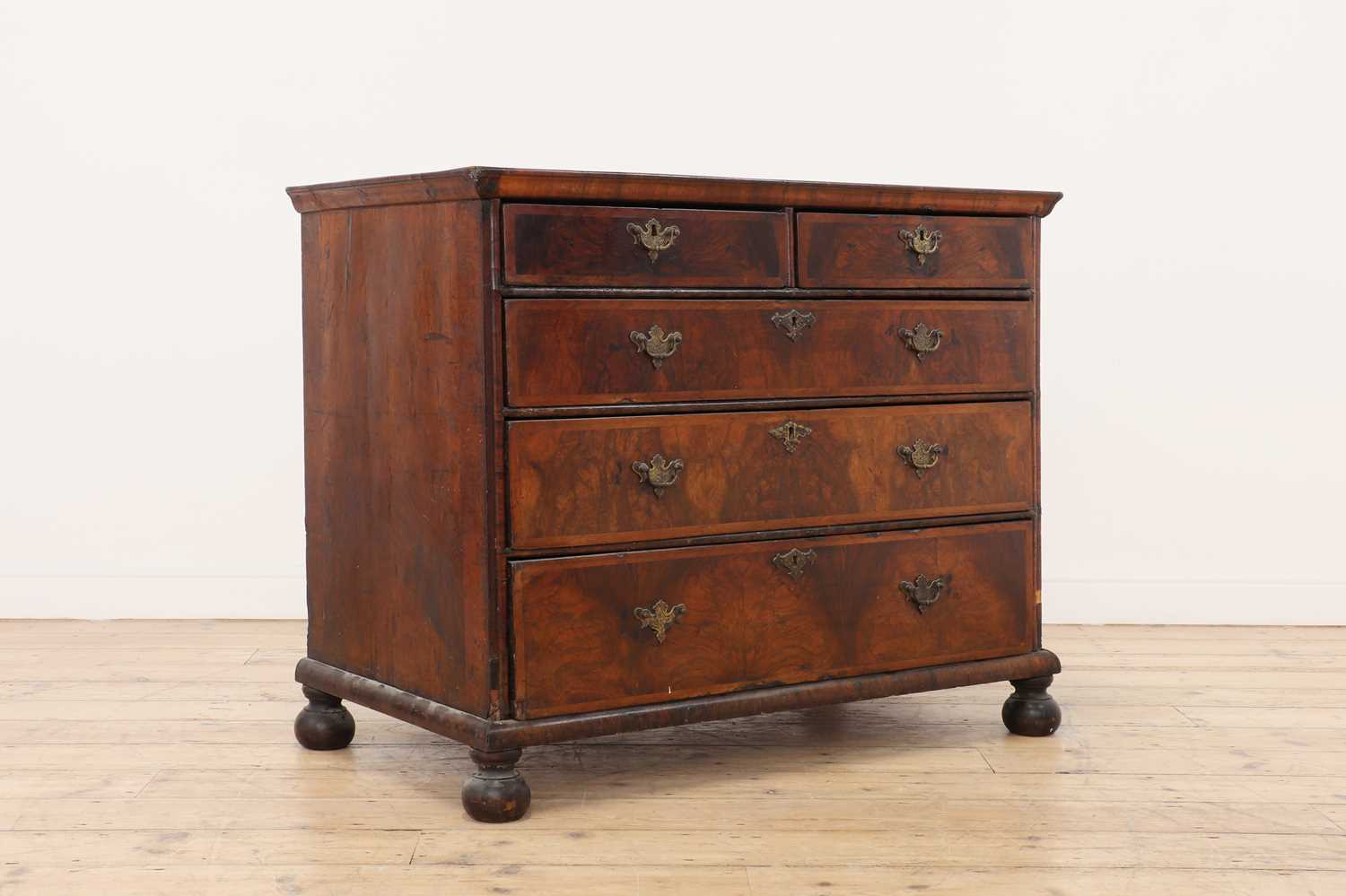 A William and Mary walnut and feather-banded chest of drawers, - Image 3 of 5