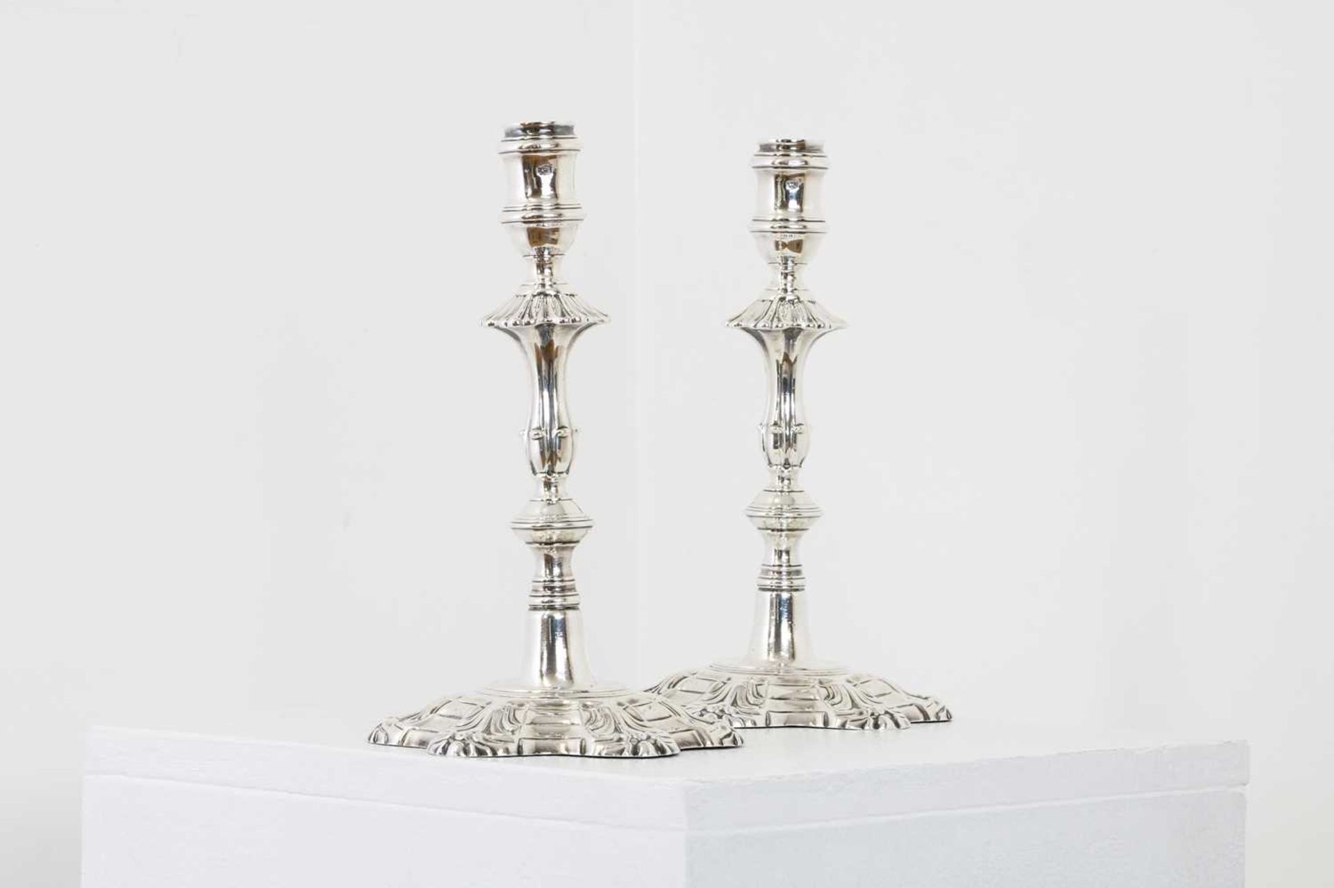 A pair of George II silver table candlesticks, - Image 7 of 39