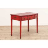A George III red japanned bow-front side table,