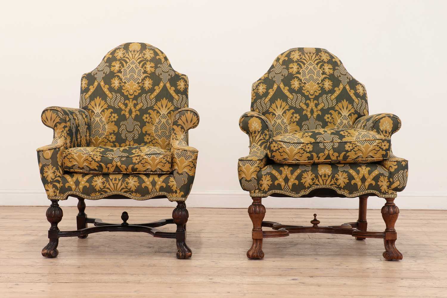 A matched pair of Queen Anne-style walnut armchairs, - Image 2 of 28