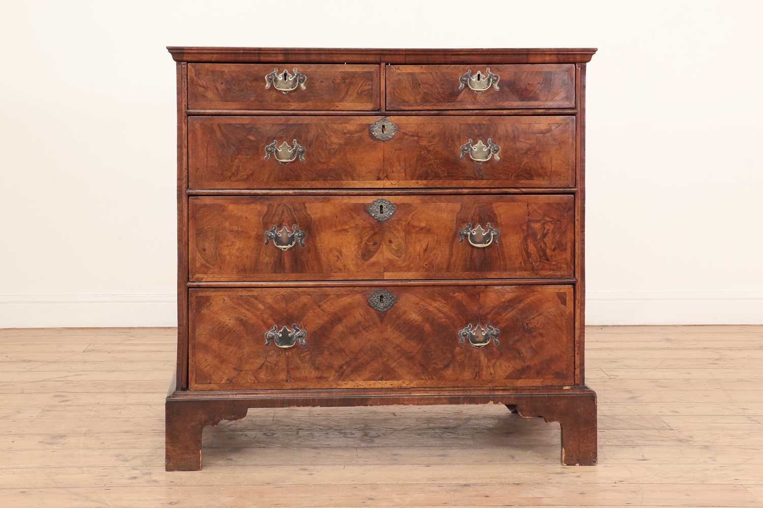 A Queen Anne walnut and feather-banded chest of drawers, - Image 2 of 4