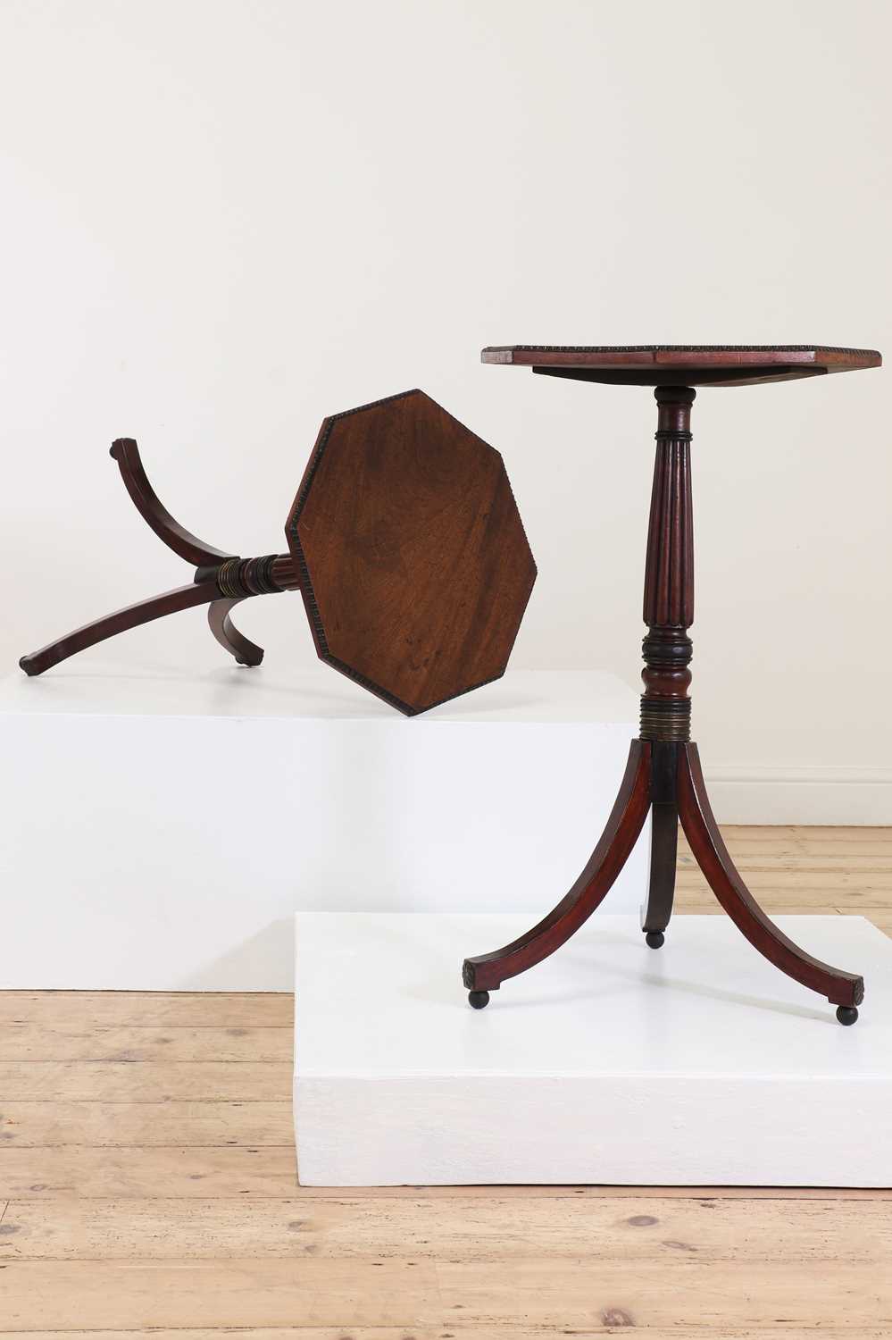 A pair of Regency-style mahogany, ebonised and simulated mahogany lamp tables, - Image 6 of 16