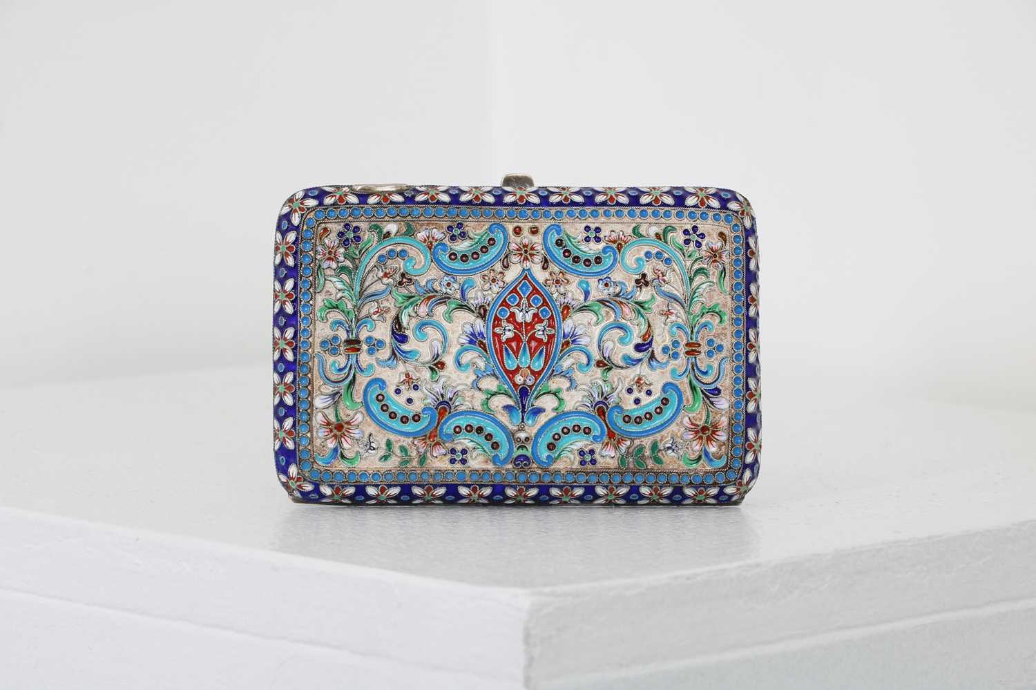 A Russian silver and cloisonné cigarette case, - Image 2 of 7