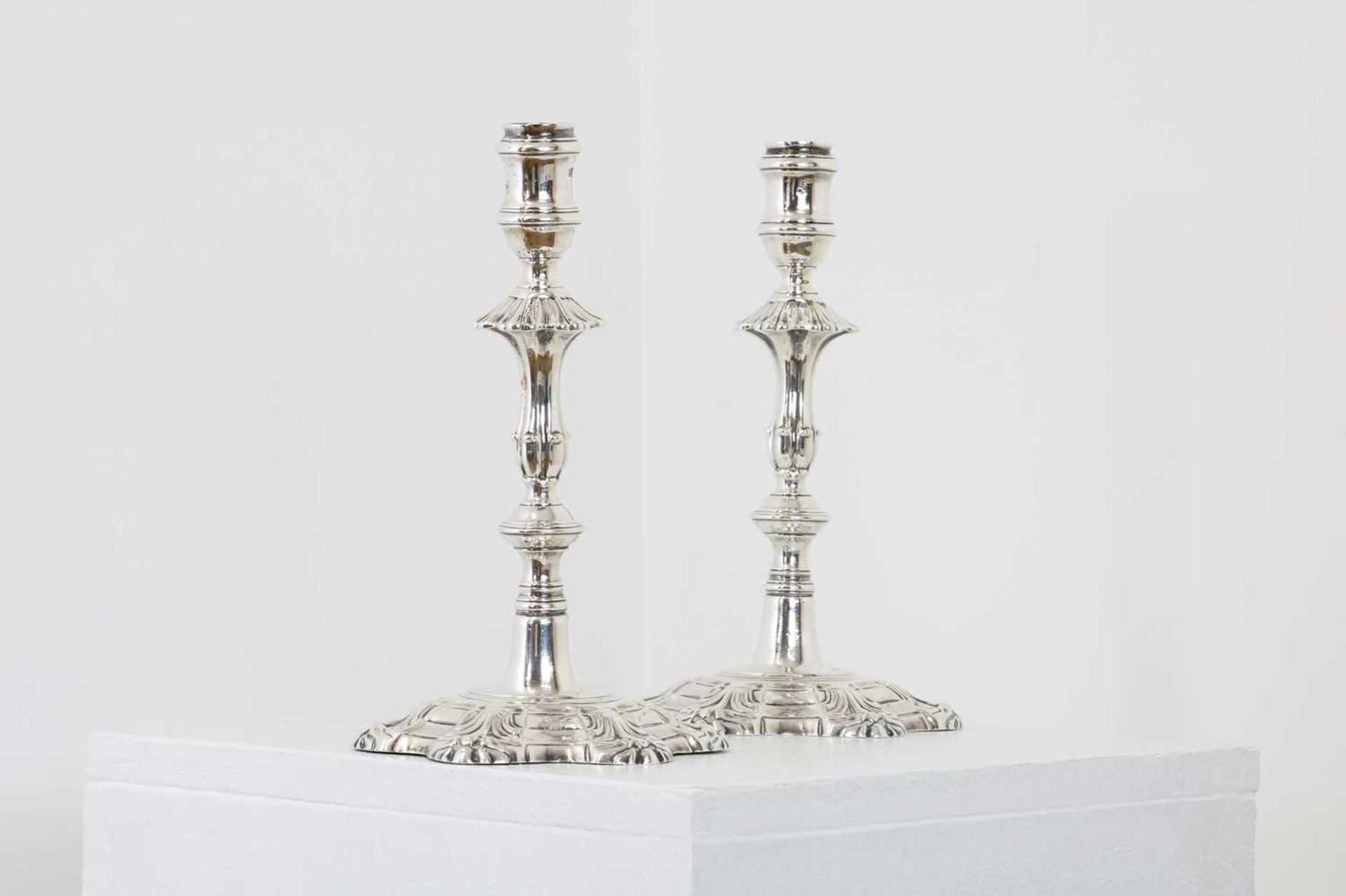 A pair of George II silver table candlesticks, - Image 6 of 39