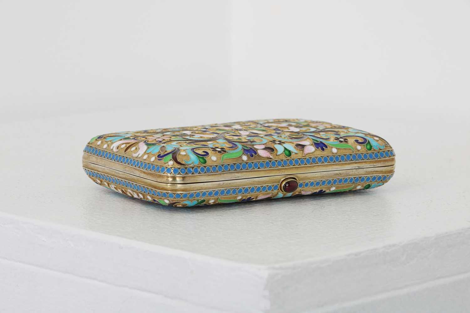 A Russian silver-gilt and cloisonné cigarette case, - Image 3 of 6