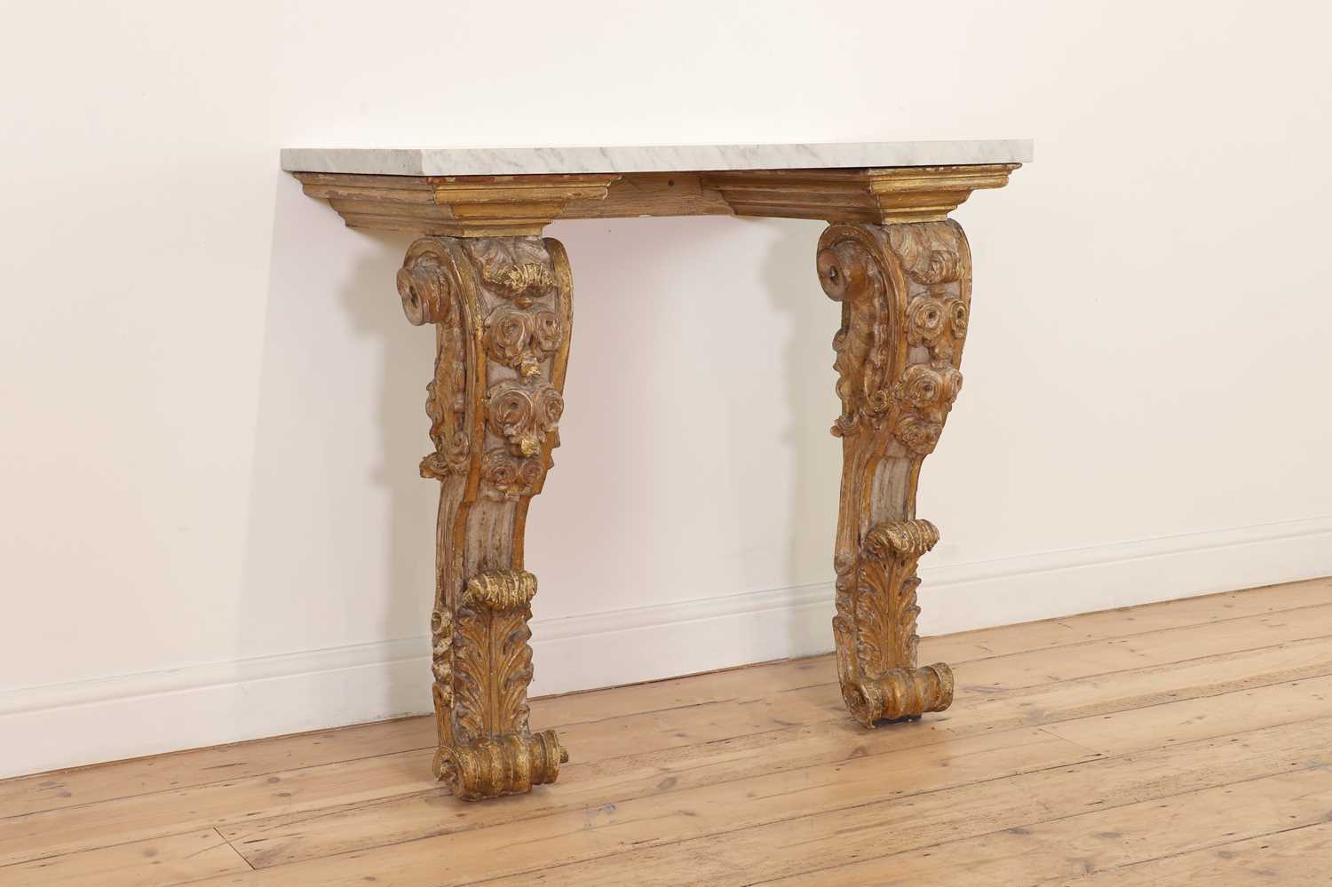 A George II-style giltwood console table,