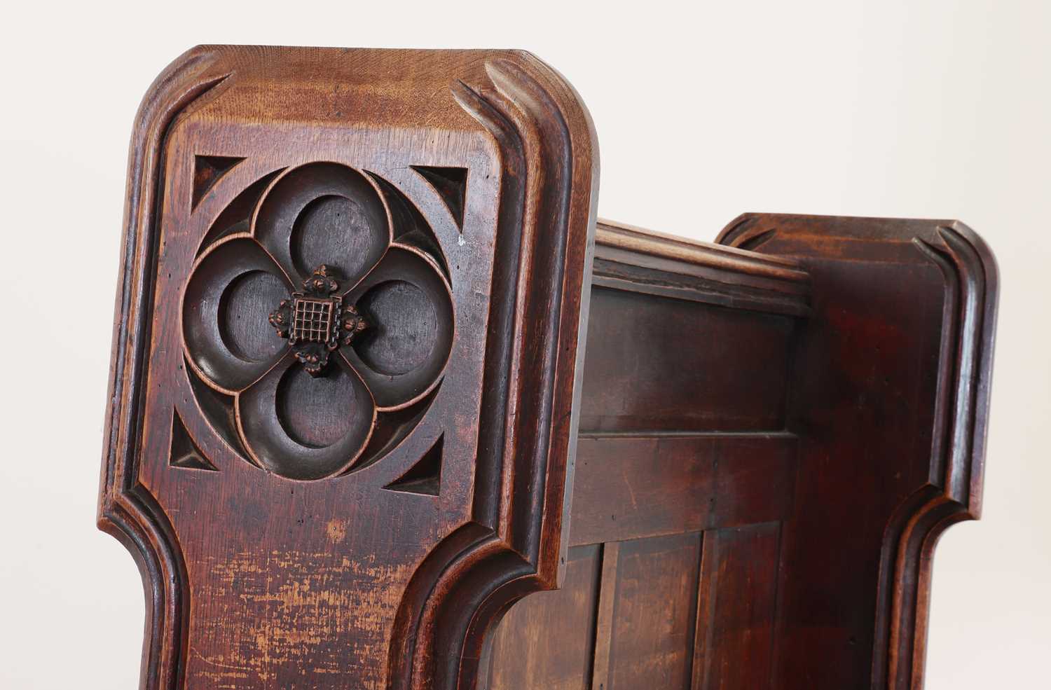 A Victorian Gothic Revival oak pew, - Image 9 of 13