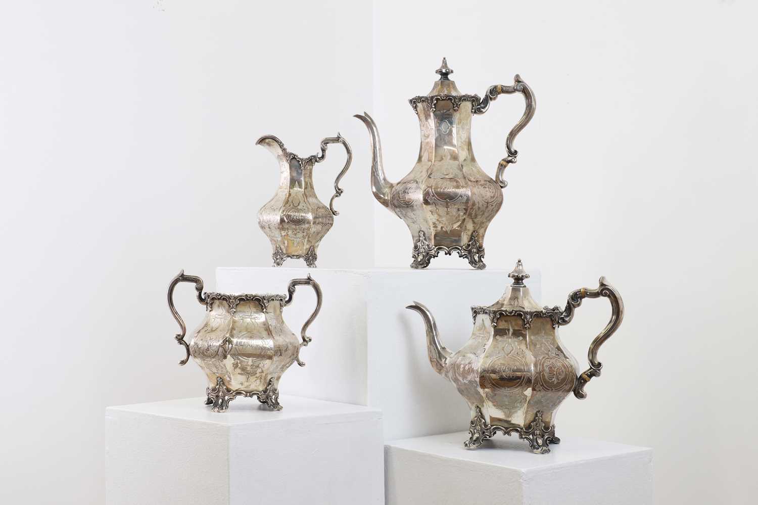 A Victorian four-piece silver tea service, - Image 2 of 8