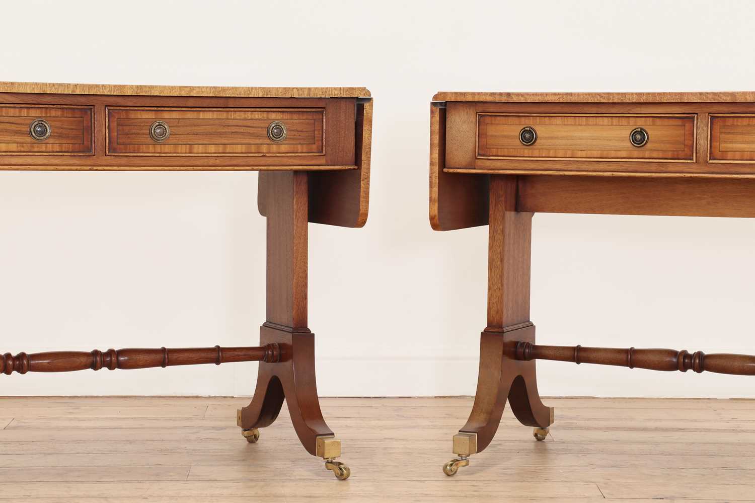 A pair of Regency-style rosewood and satinwood crossbanded sofa tables, - Image 4 of 8