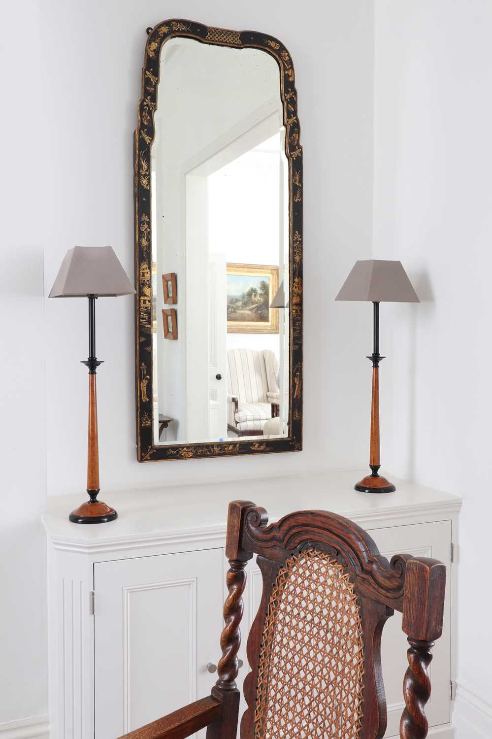 A George I black lacquered and Japanned pier mirror, - Image 2 of 28