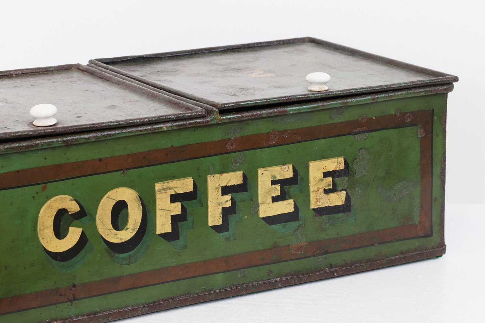 A Regency green-painted toleware coffee tin, - Image 3 of 5