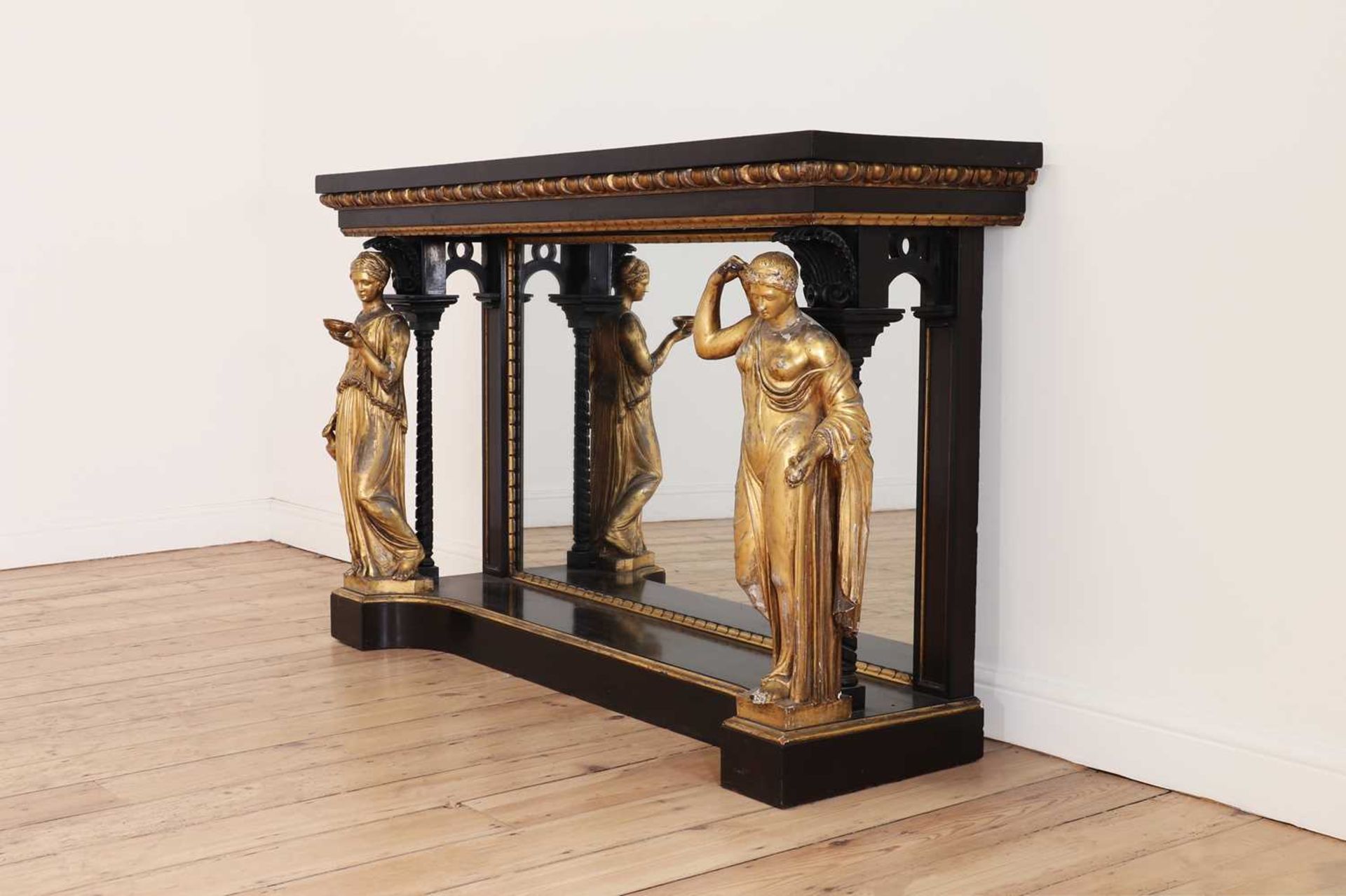 An ebonised and parcel-gilt console table, - Image 4 of 42