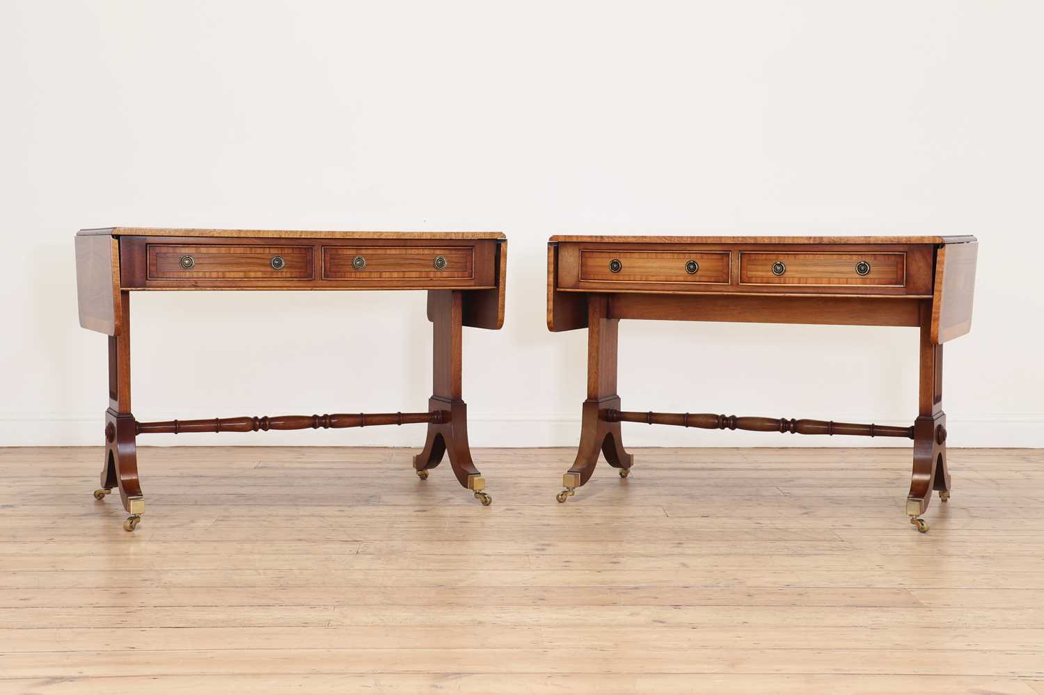 A pair of Regency-style rosewood and satinwood crossbanded sofa tables, - Image 2 of 8