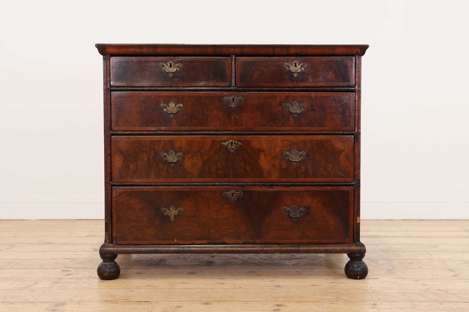 A William and Mary walnut and feather-banded chest of drawers, - Image 2 of 5