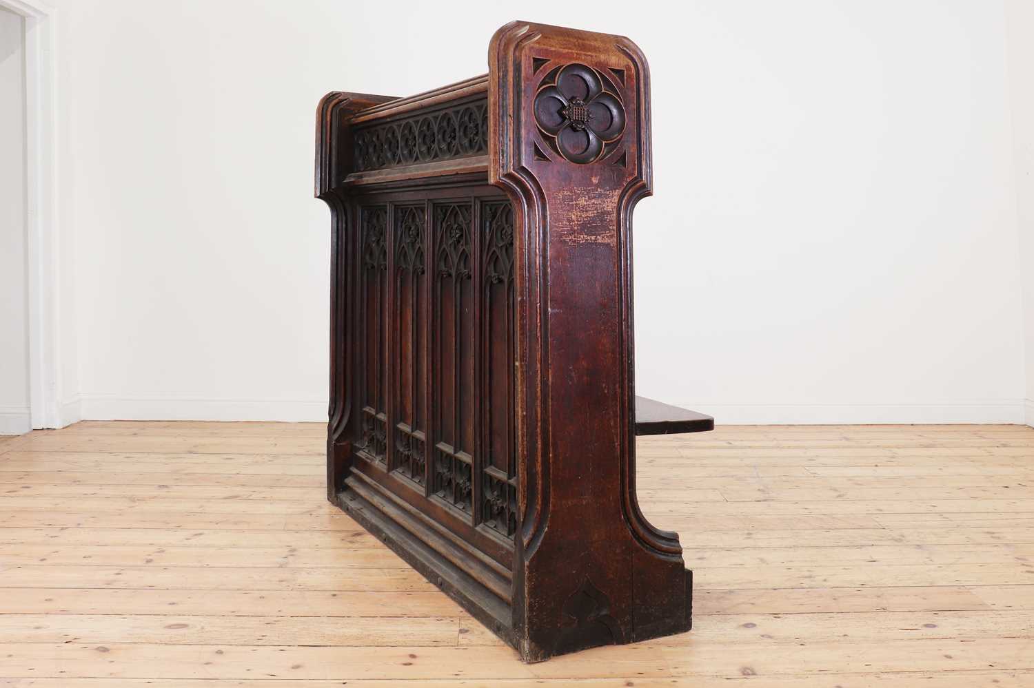 A Victorian Gothic Revival oak pew, - Image 4 of 13