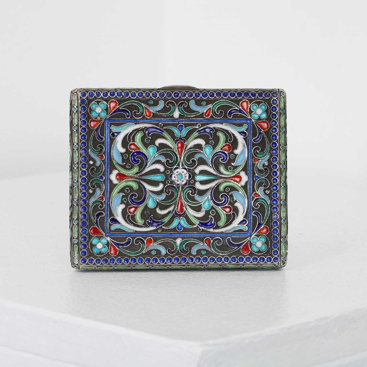 A Russian silver and cloisonné cigarette case,