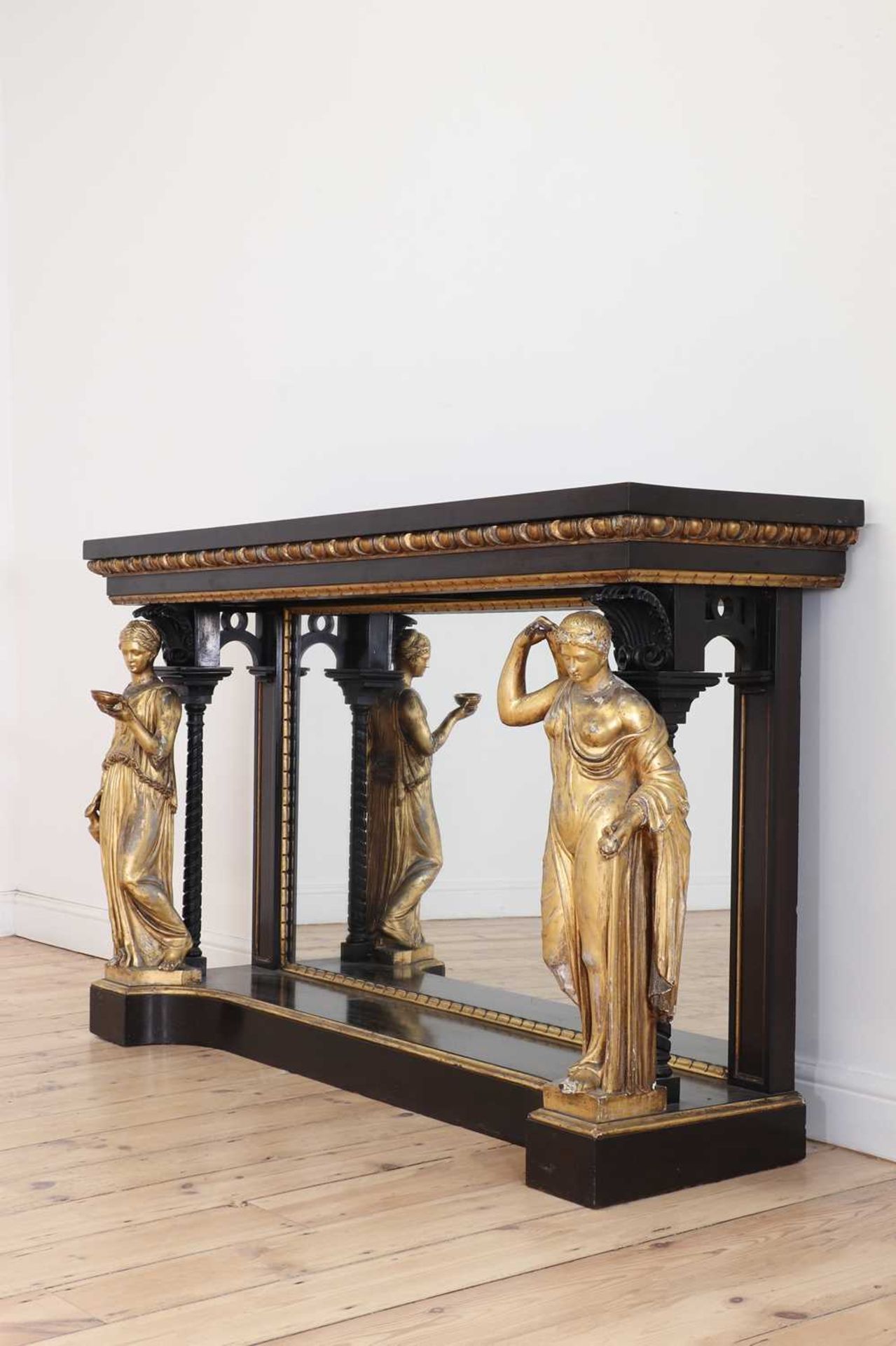 An ebonised and parcel-gilt console table, - Image 18 of 42