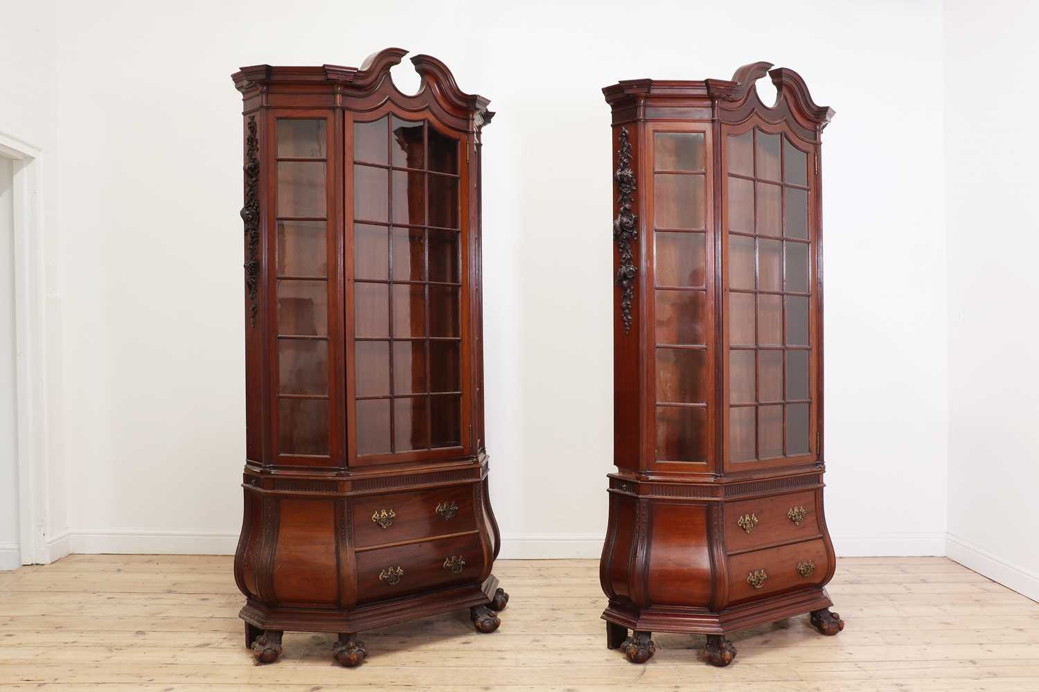 A pair of Dutch-style walnut vitrines by Gillows of Lancaster, - Image 2 of 12