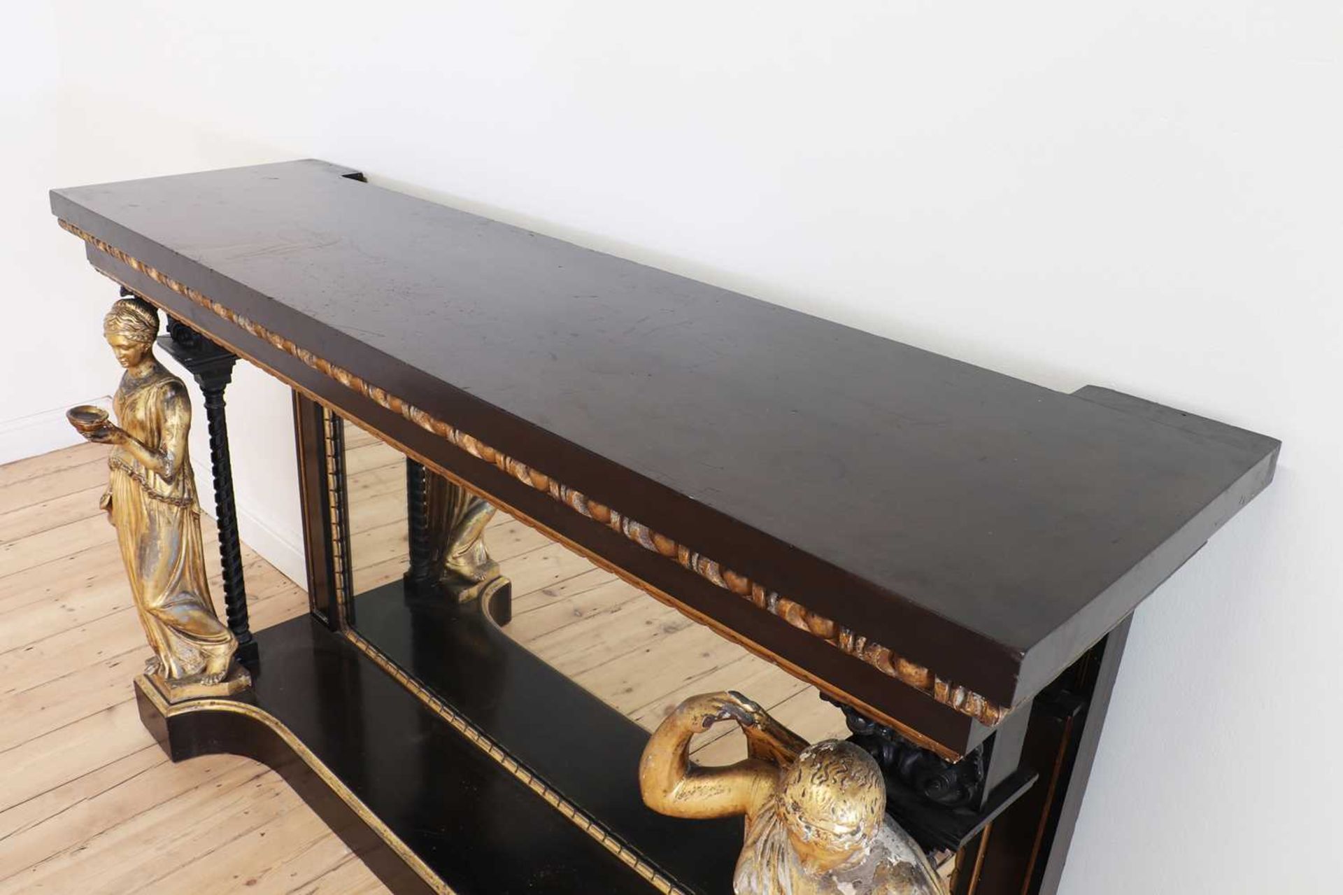 An ebonised and parcel-gilt console table, - Image 14 of 42